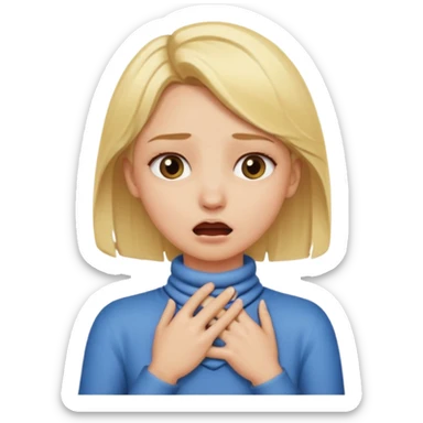 A blonde girl with her hands on her next choking  sticker