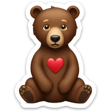 brown bear with brown heart sticker