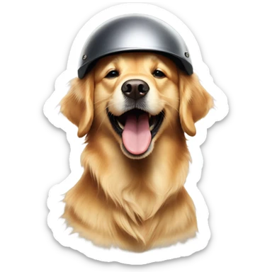 golden retriever with a helmet on and his tongue out drooling sticker