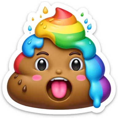 A turd emoji puking up a rainbow, variation with more vibrant colors sticker