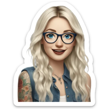 Hyper Realistic Balayage pale beautiful tattooed woman with glasses and blue eyes happy  sticker