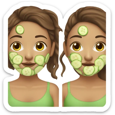 Girl with freackles Brown hair and white skin wears skin care mask Thats Green with Pickle on her eyes sticker