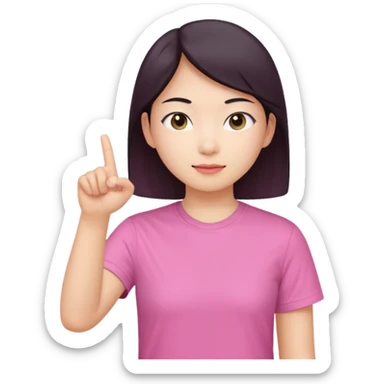 Draw a picture of a person corean pointing to themselves with their other hand raised if pink tshirt  sticker