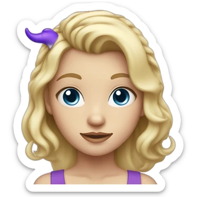 Blonde girl with blue eyes and violet horns sticker