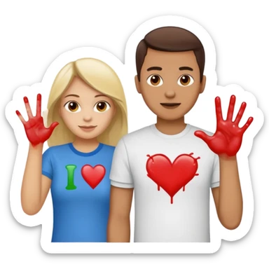 man has a shirt that says i love to finger paint and the womans shirt says am paint sticker