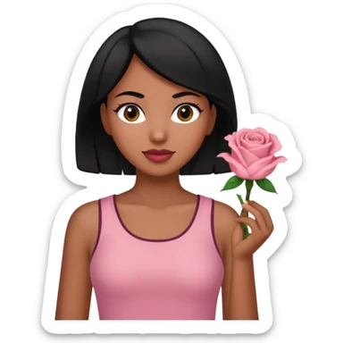 Black hair woman wearing rose top sticker
