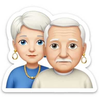 Una abuela italiana blanca con cabello corto blanco y aretes de oro, junto a su esposo de ojos azules abuelo de piel blanca italiano un poco gordo con pelo blanco corto  sticker