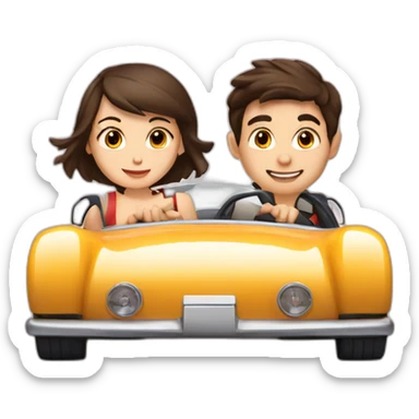 Brunette-boy-and-brunette-girl-roadster-car-driving sticker