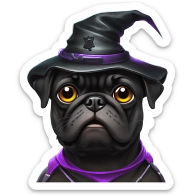 cyberpunk pug wearing a black wizard's hat sticker