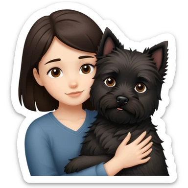 Brunette girl with black cairn terrier big hug sticker