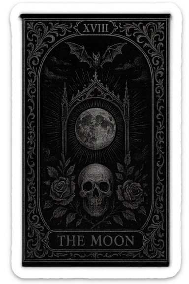 gothic tarot card, black and silver, intricate and mysterious, no background sticker