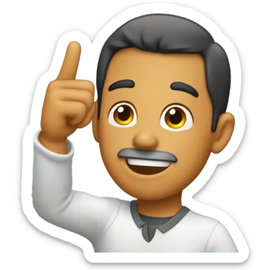 man pointing at his ear sticker