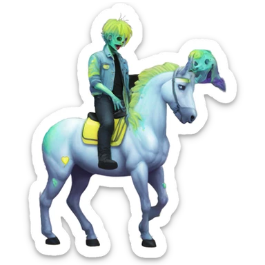 .Zombie_ Vaporwave black holographic oilslick zombie unicorn yellow caution tape graffiti Pegasus  sticker