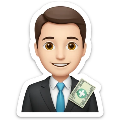 Happy CEO investing money to a hospital sticker