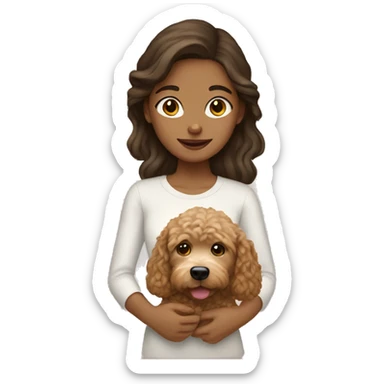 brunette girl holding beige golden doodle  sticker