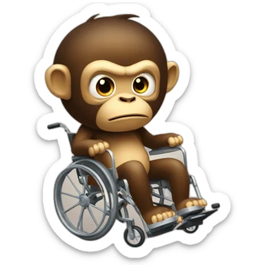 Very angry monke with small angry eyes cute rides golden wheelchair sticker