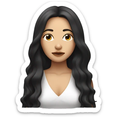 light-skinned woman with dark long hair exhales and closes her eyes sticker