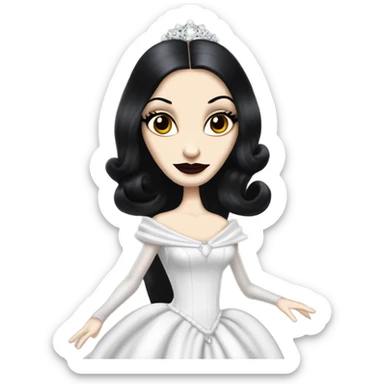 Tall realistic thin Morticia Addams Princess Leia in ruffled white-pearl ballet ball gown  sticker