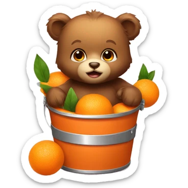 Baby bear with oranges bucket sticker