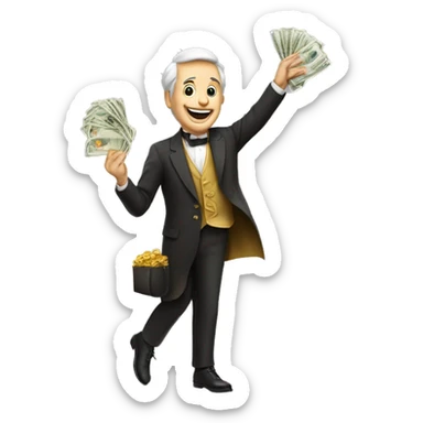 homme riche tient des billets dans ses mains et saute de joie sticker