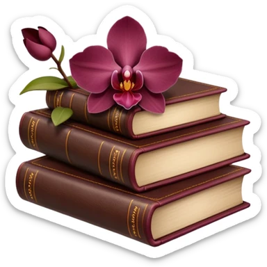 Dark academia 3 brown books with small burgundi orchid sticker