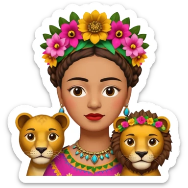 Frida Kahlo with lion sticker