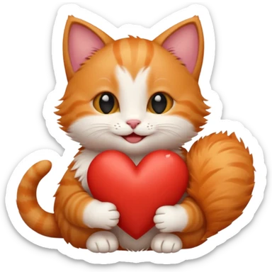 The ginger kitten is hugging a heart, very happy and smiling. sticker
