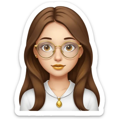 pretty girl with long brown hair, gold glasses and gold nose ring  sticker