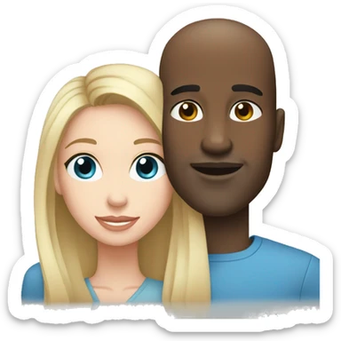 Bald black man loves a white woman with long dark hair and blue eyes sticker