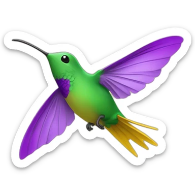 emoji de un colibrí de color verde y morado volando en un cielo color amarillo sticker