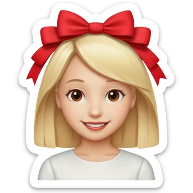 ["Fair skin female, straight blonde hair, small red bow clip."] sticker