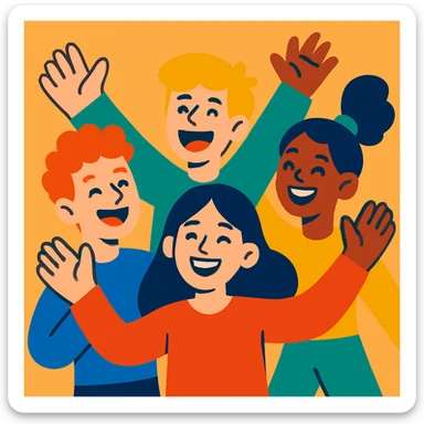 a group of young people showing happiness, colorful illustration style sticker