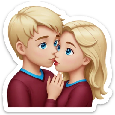 kiss-kiss boy and girl blue eyes and blond hair cloth burgundy color sticker