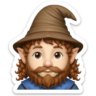 Gnomo con capelli ricci marroni, occhi marroni e cappello a punta sticker