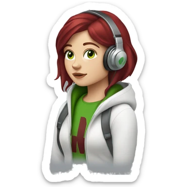 White Slavic girl with burgundy hair and green eyes listening music in Marshall headphones  sticker