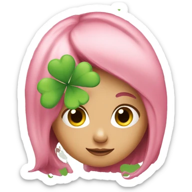 a pink-haired girl with clover sticker