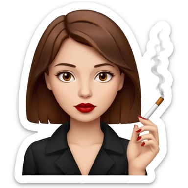 A brown hair brown eye baddie witg dark red lipstick holding cigarette  sticker