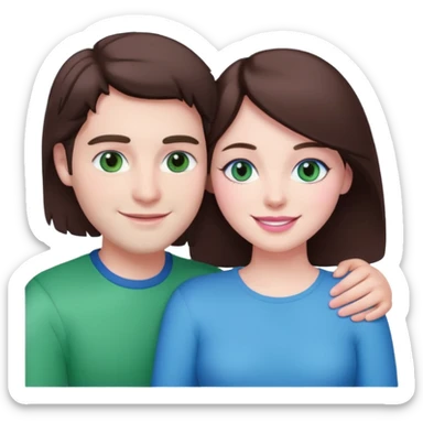 pink polaroid photo of a couple thats white with brunette hair blue and green eyes sticker