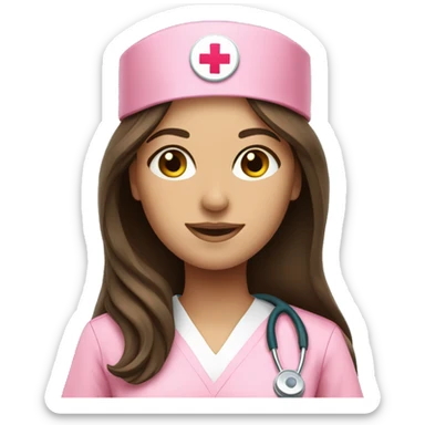 pretty brunette nurse with long hair in pink scrubs sticker