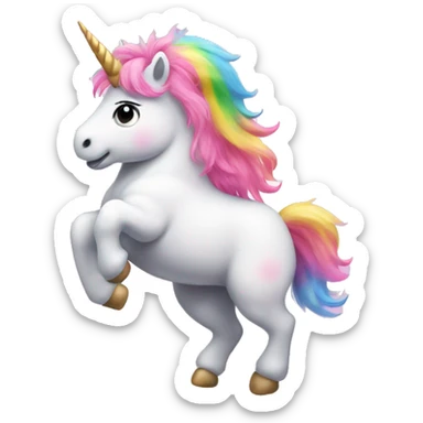 pink fluffy unicorn dancing on a rainbow sticker
