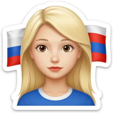 Beautiful young blonde Russian girl with a big Russian flag sticker
