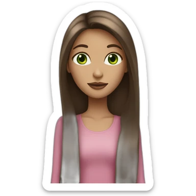 Tall girl with long straight brown hair big green eyes and pink lips sticker