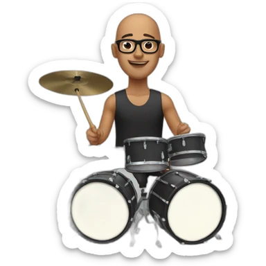 Bald Guy with glasses playing drums sticker