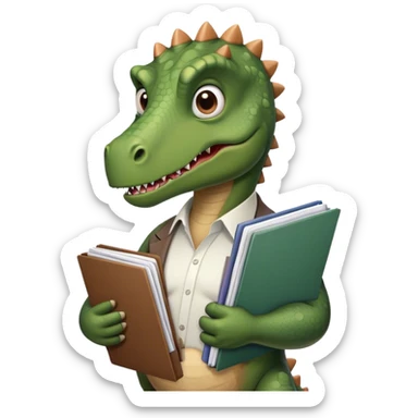 sad office dinosaur holding folders and papers sticker