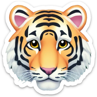 Pixel art of a pastel tiger wearing tropical flowers and leaves sticker
