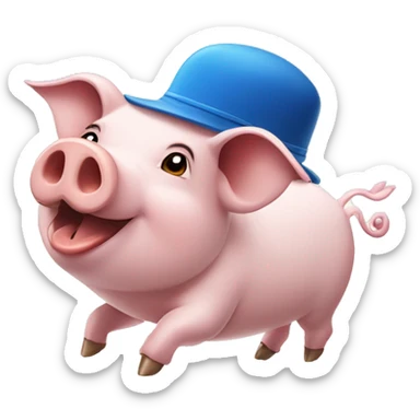 A pig wearing blue hat and flying with birds sticker