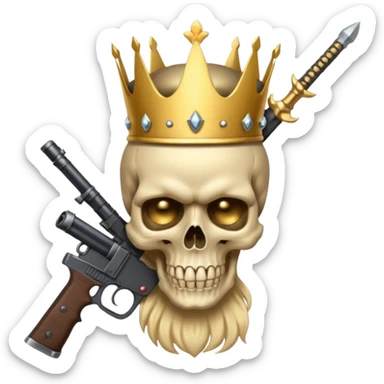 Golden skull with crown now make it with a worrior sowrd with a skull body whith a target on one of his eyes and a big gun sticker