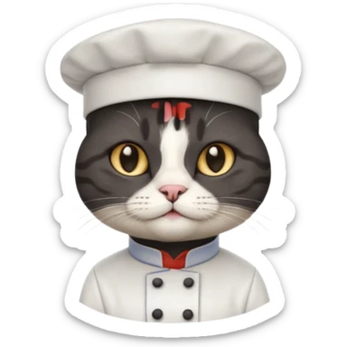 black chef cat wearing a tall white chef hat sticker
