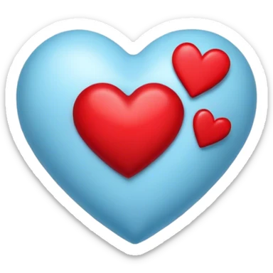 A red heart with light blue backround and a red kiss emoji on the side of the heart sticker