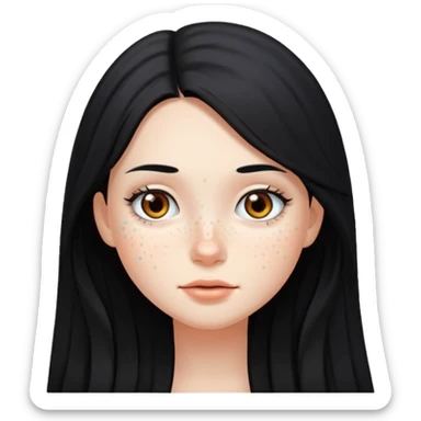Girl with long black hair and fair skin with freckles sticker
